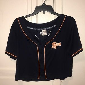 Navy and Orange crop top